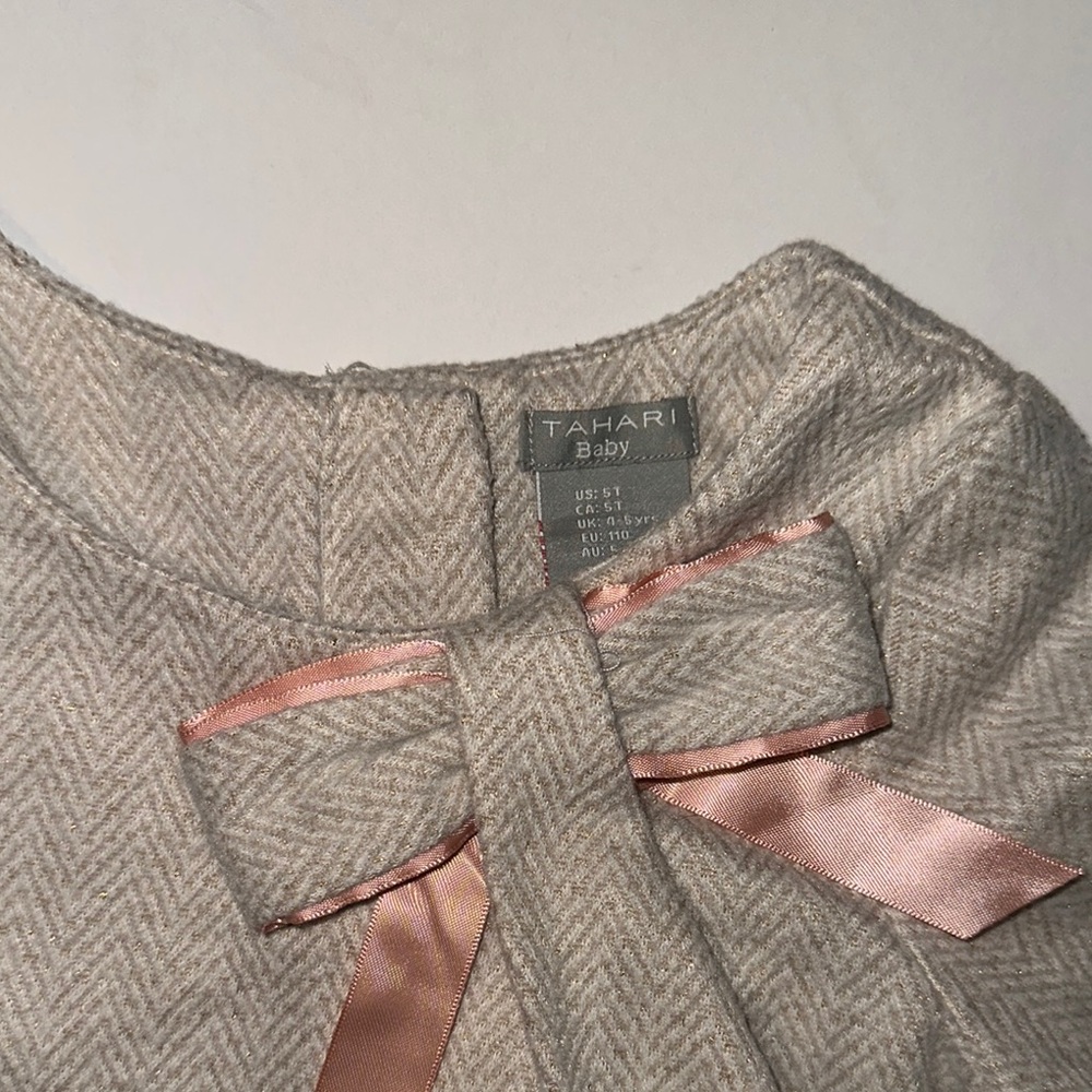 Tahari Baby Herringbone Dress with Pink Bow